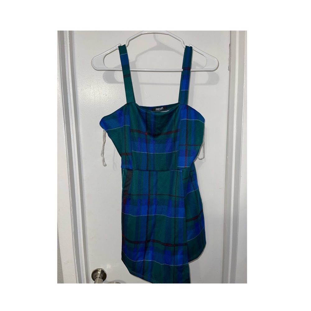 Blue and green mini dress